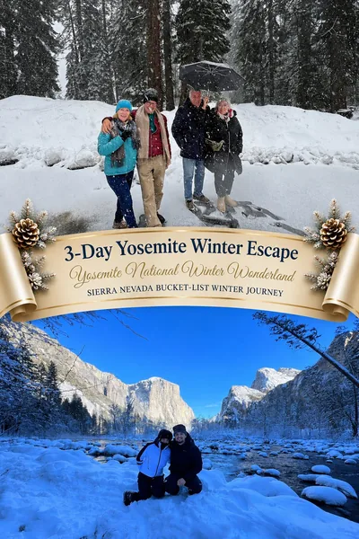 Travelers enjoying Yosemite National Park winter s...