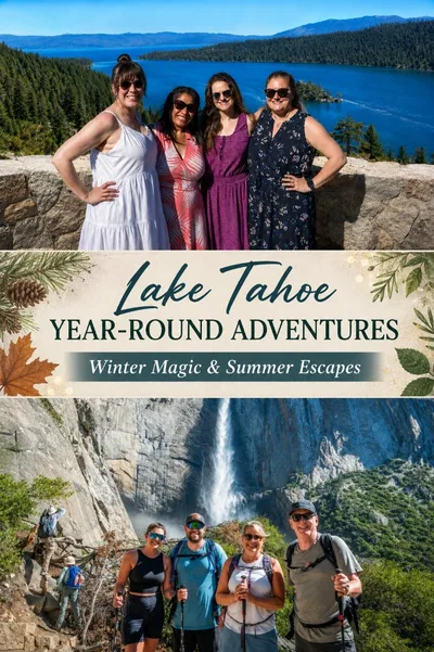 Mujeres en el mirador de Emerald Bay y excursionis...